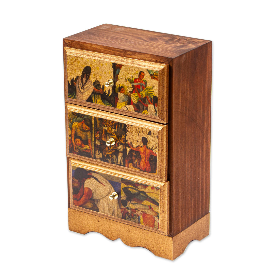 Unique Decoupage Wood Jewelry Box - Diego Rivera's Mexico