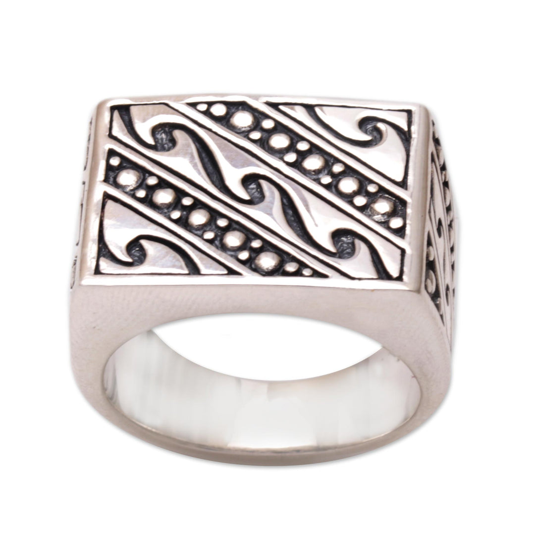 Men's Handmade Sterling Silver and Gold Accent Ring - Balinese Surf