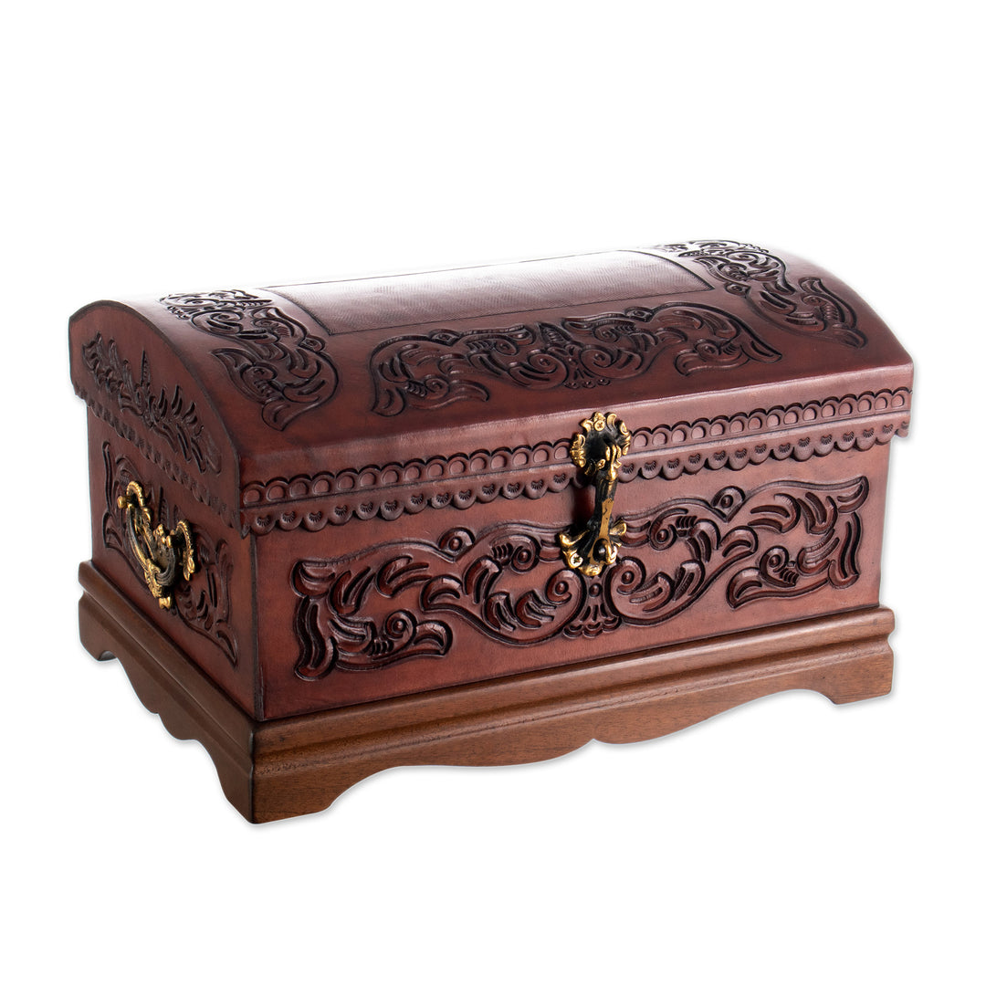 Decorative Chest Colonial Leather Jewelry Box  - Colonial Legacy