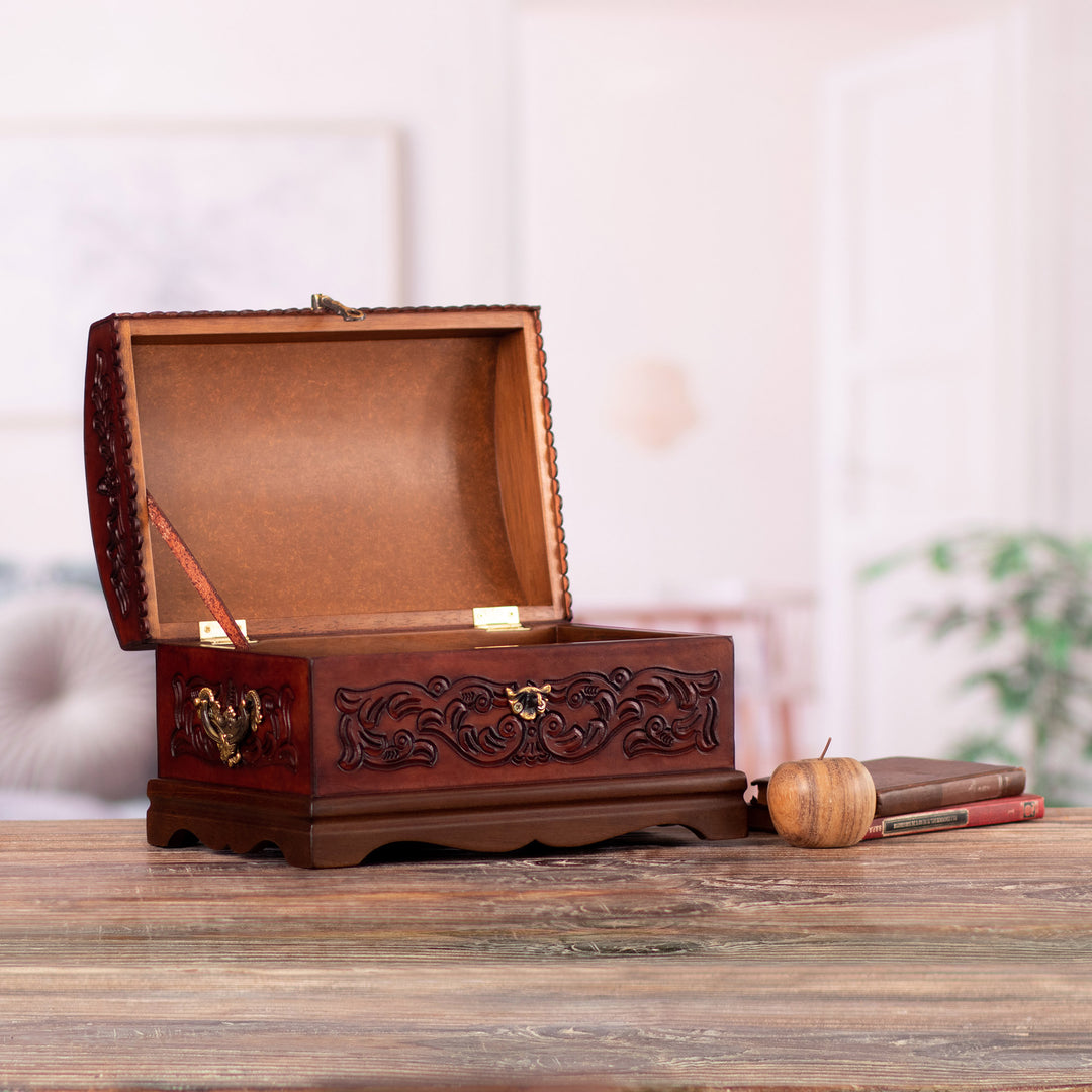 Decorative Chest Colonial Leather Jewelry Box  - Colonial Legacy