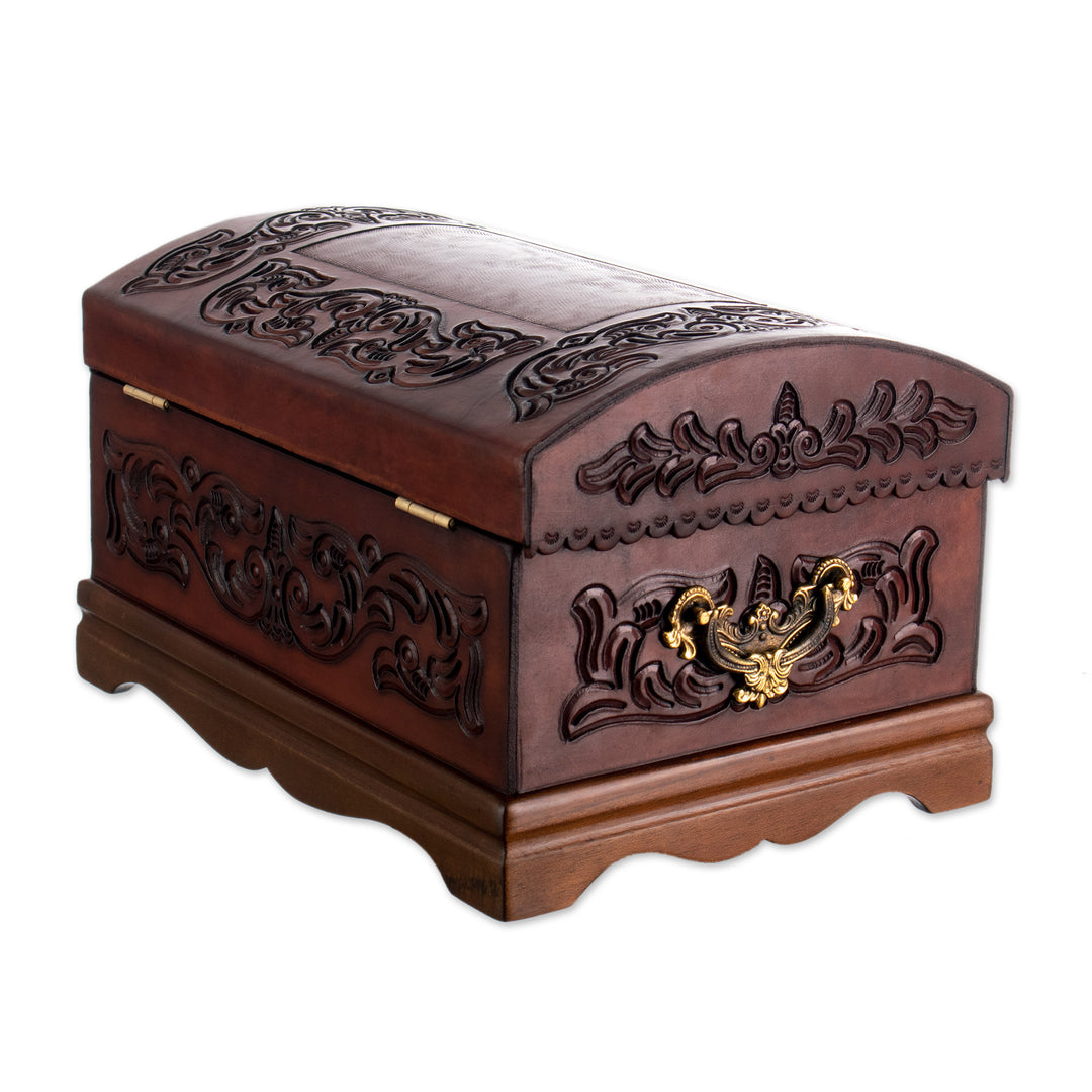 Decorative Chest Colonial Leather Jewelry Box  - Colonial Legacy