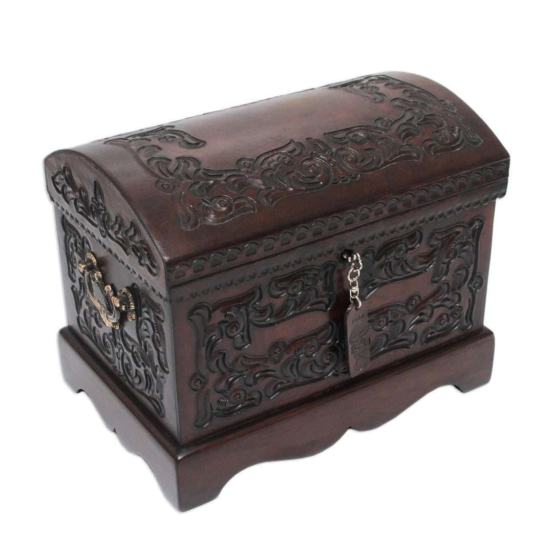 Unique Colonial Wood Leather Jewelry Box - Colonial Mystique