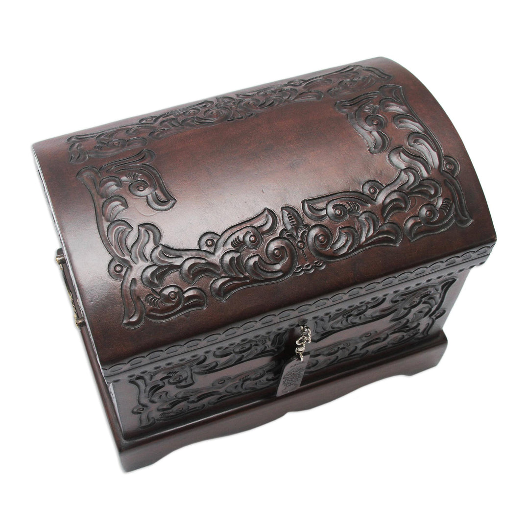 Unique Colonial Wood Leather Jewelry Box - Colonial Mystique