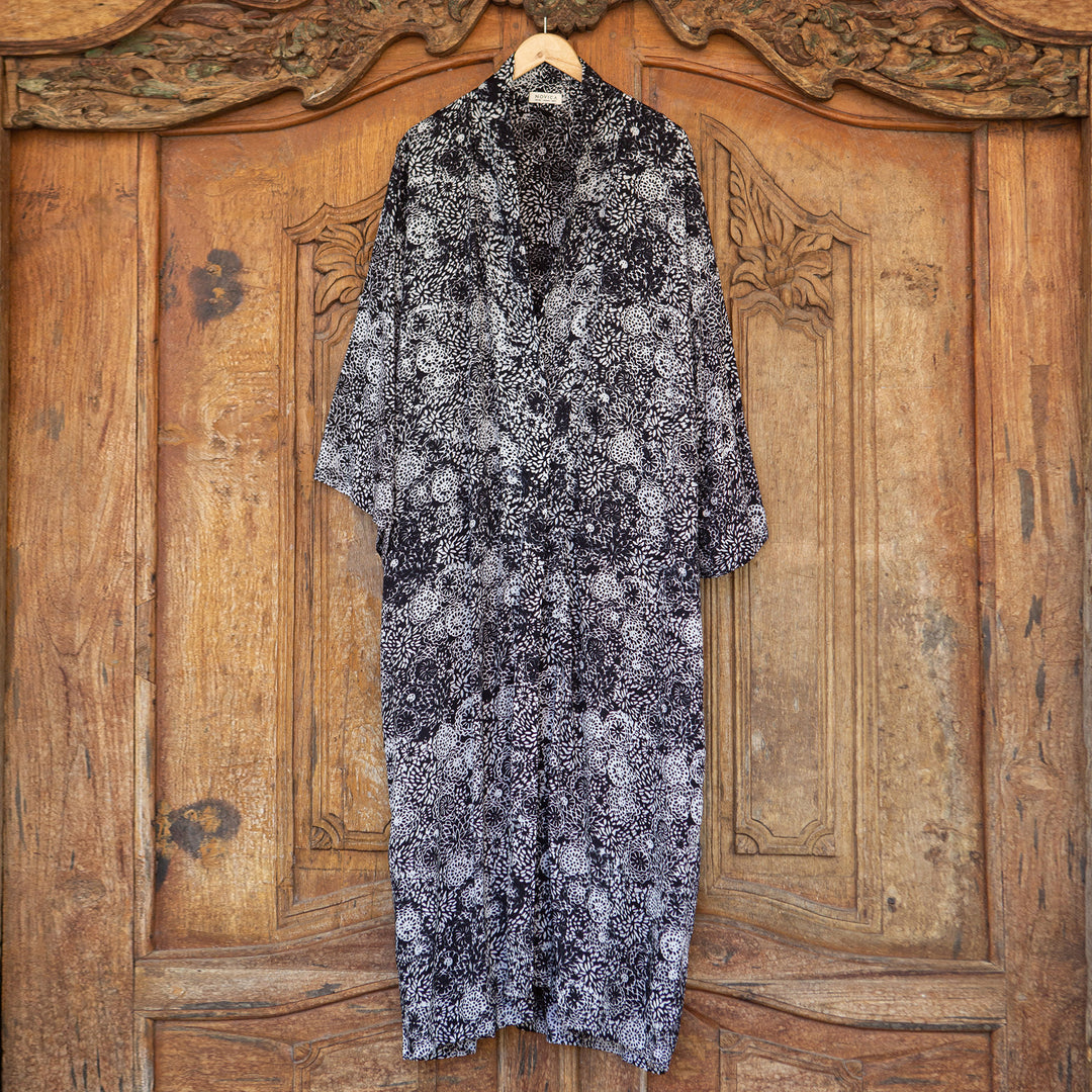 Men's Black Batik Patterned Robe - Midnight Stars