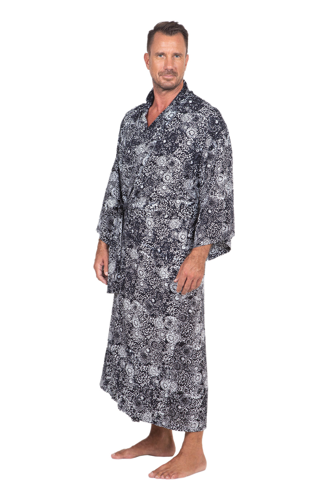 Men's Black Batik Patterned Robe - Midnight Stars