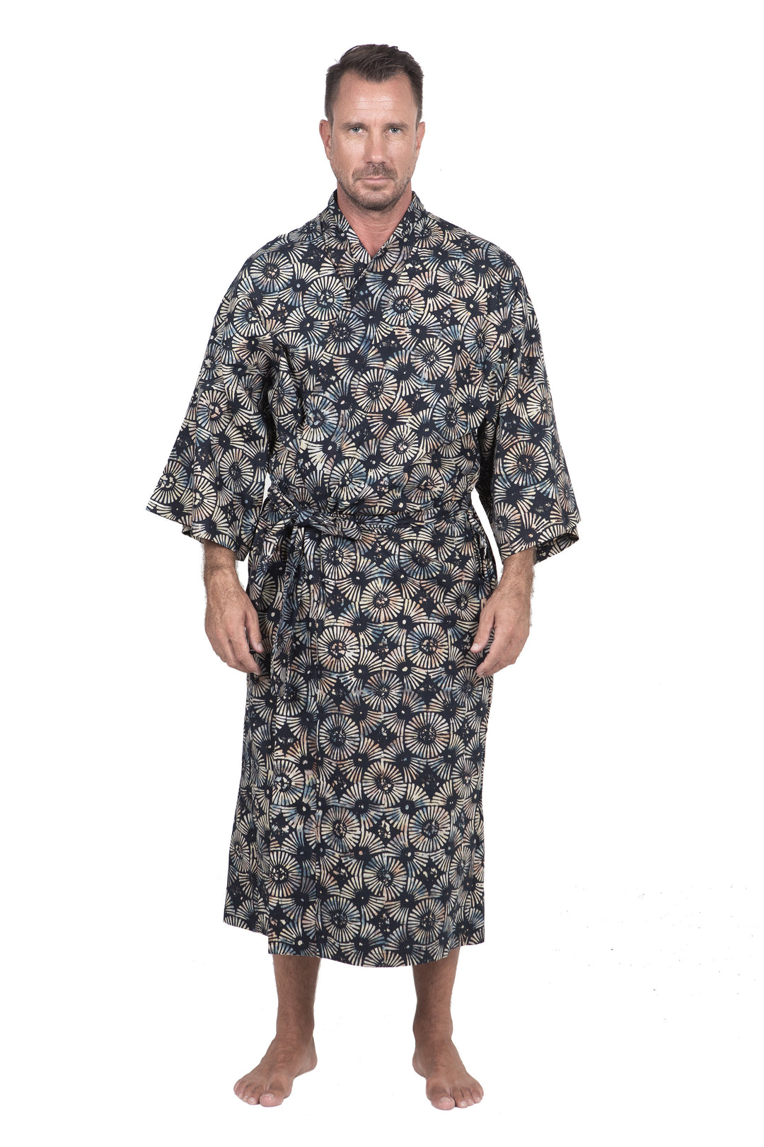 Men's Batik Cotton Robe - Midnight Fireworks
