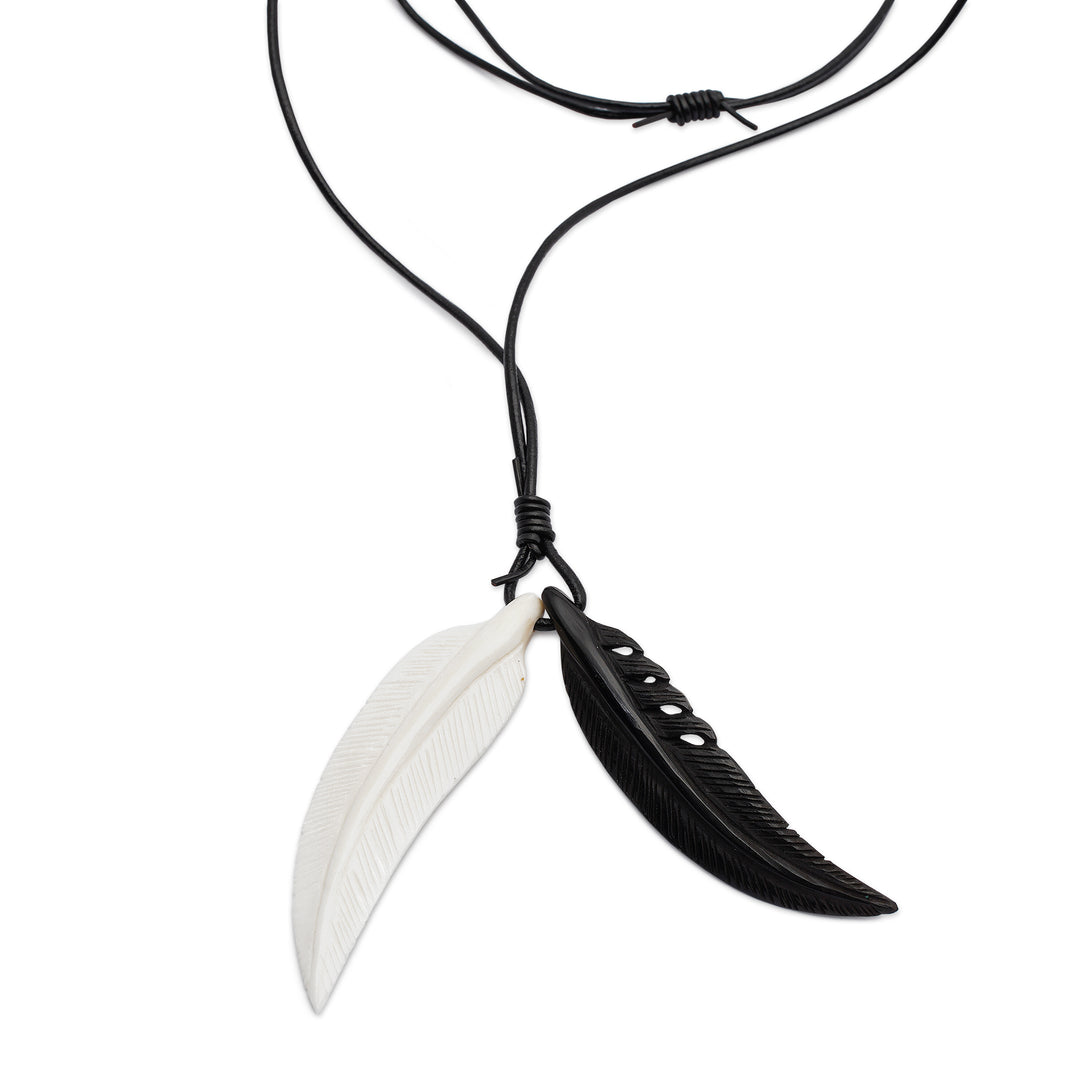 Men's Unique Bone Pendant Necklace - Totem Feathers