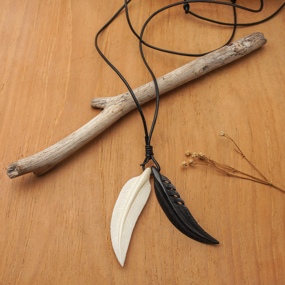 Men's Unique Bone Pendant Necklace - Totem Feathers