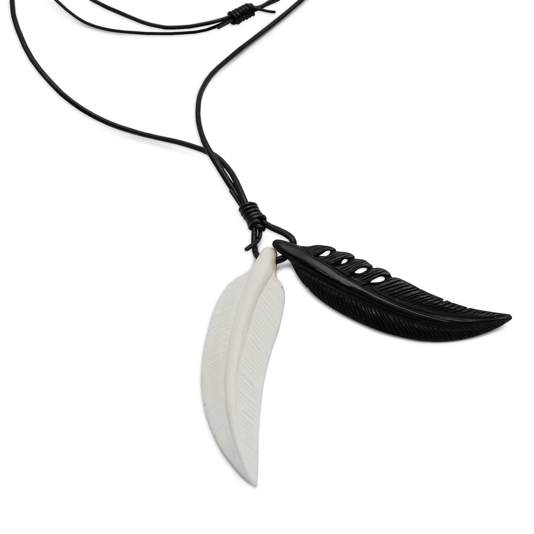 Men's Unique Bone Pendant Necklace - Totem Feathers