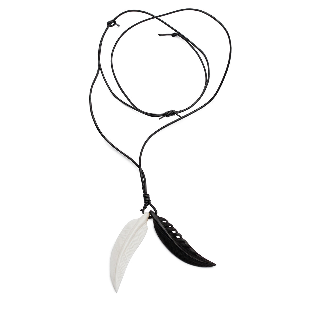 Men's Unique Bone Pendant Necklace - Totem Feathers