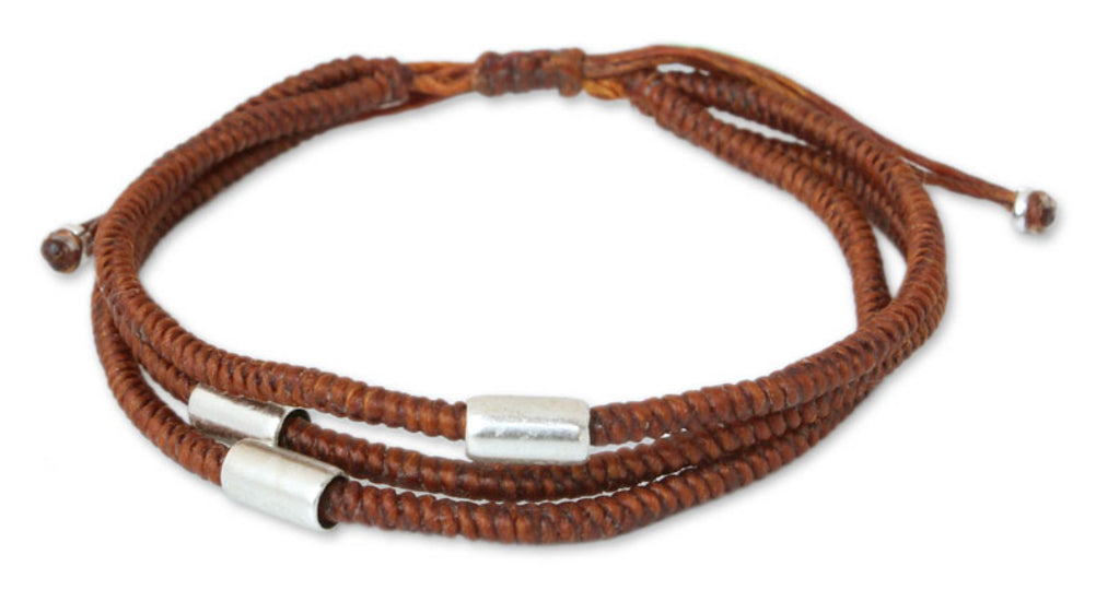 Thai Silver Wristband Bracelet - Hill Tribe Friend in Cinnamon