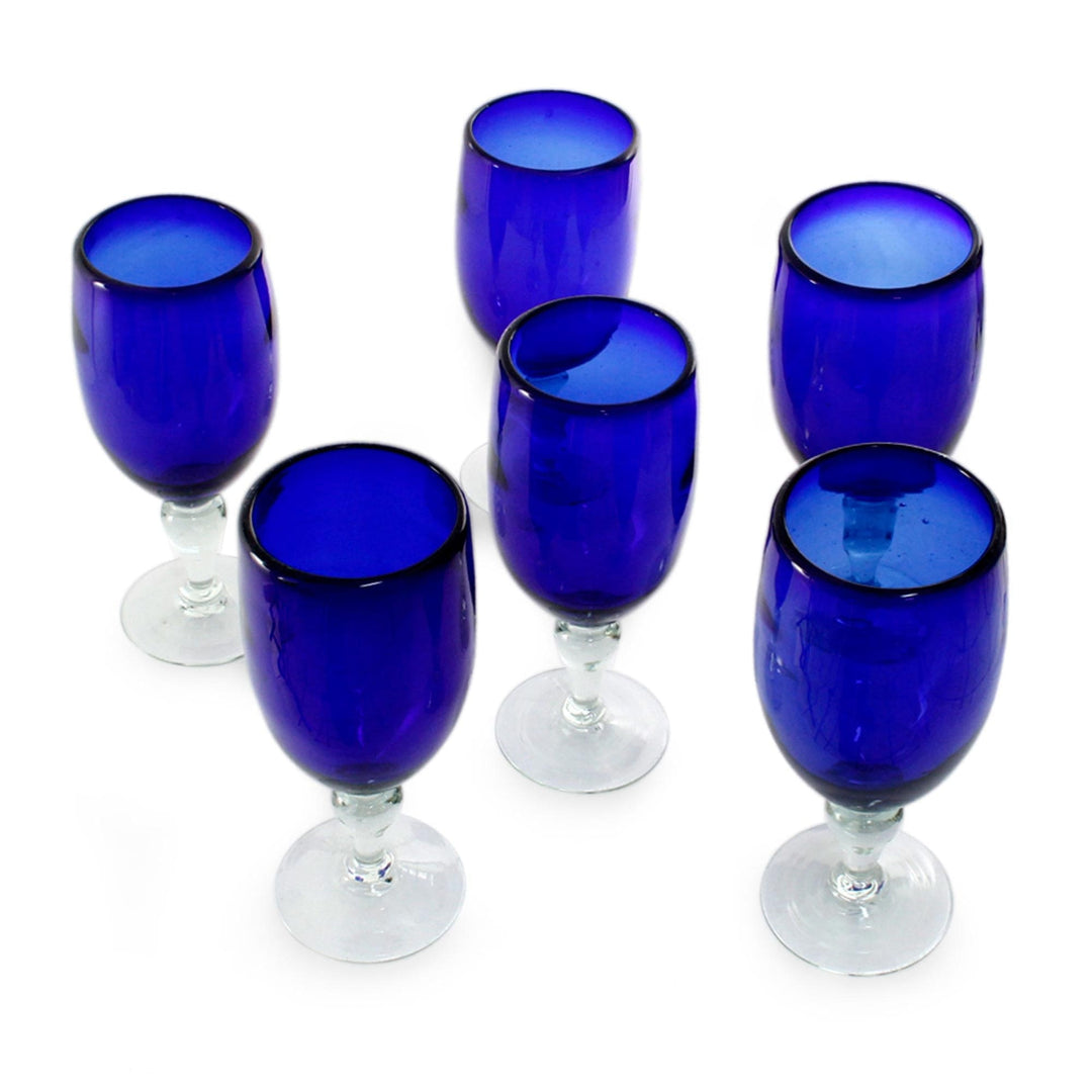 Hand Blown Glass Goblets Set of 6 Cobalt Blue Mexico - Night Sky