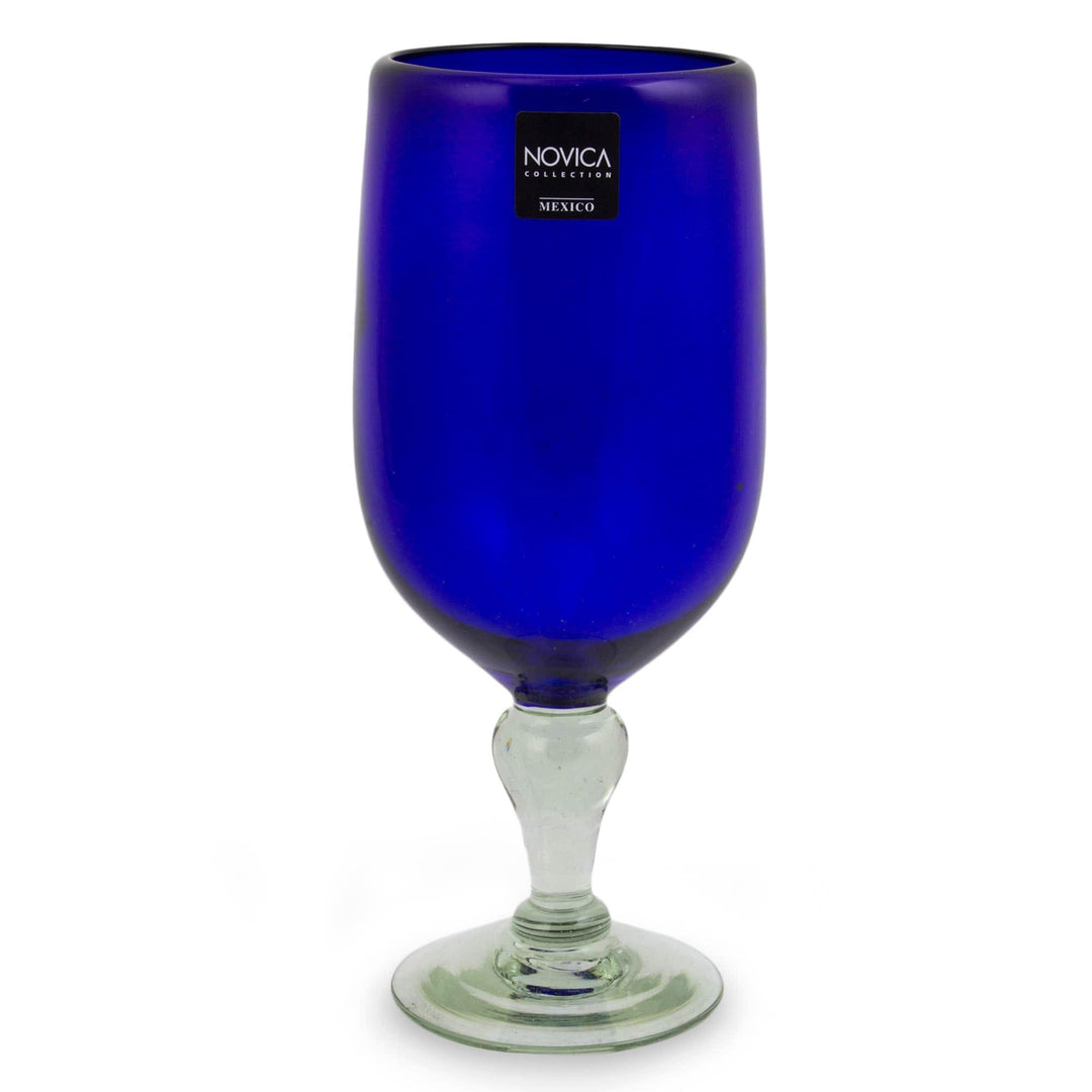 Hand Blown Glass Goblets Set of 6 Cobalt Blue Mexico - Night Sky