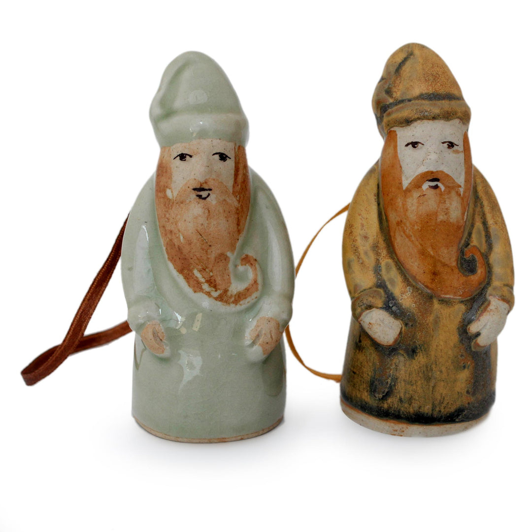 Celadon ceramic Christmas ornaments (Pair) - Thai Santa Claus