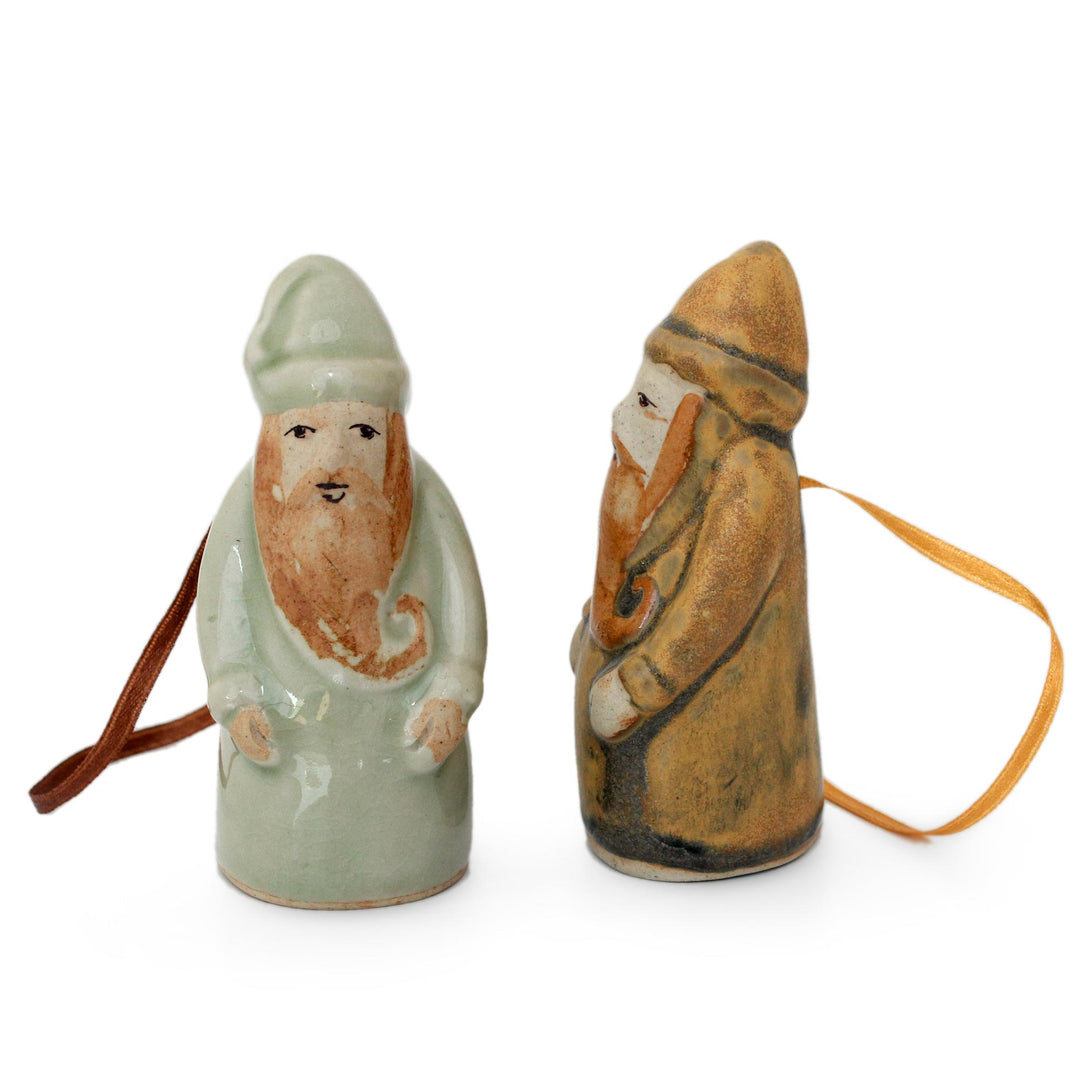 Celadon ceramic Christmas ornaments (Pair) - Thai Santa Claus