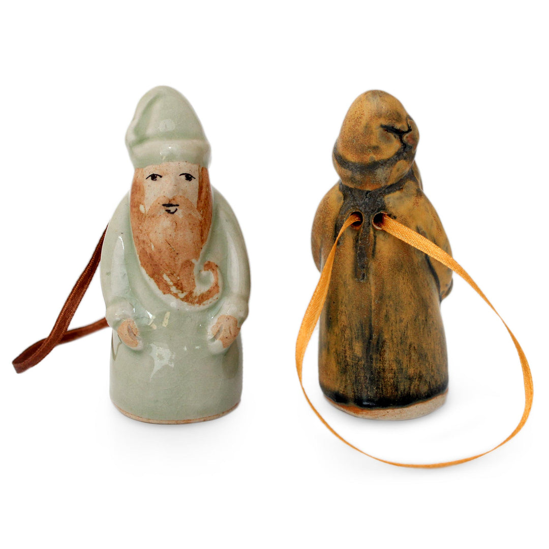 Celadon ceramic Christmas ornaments (Pair) - Thai Santa Claus