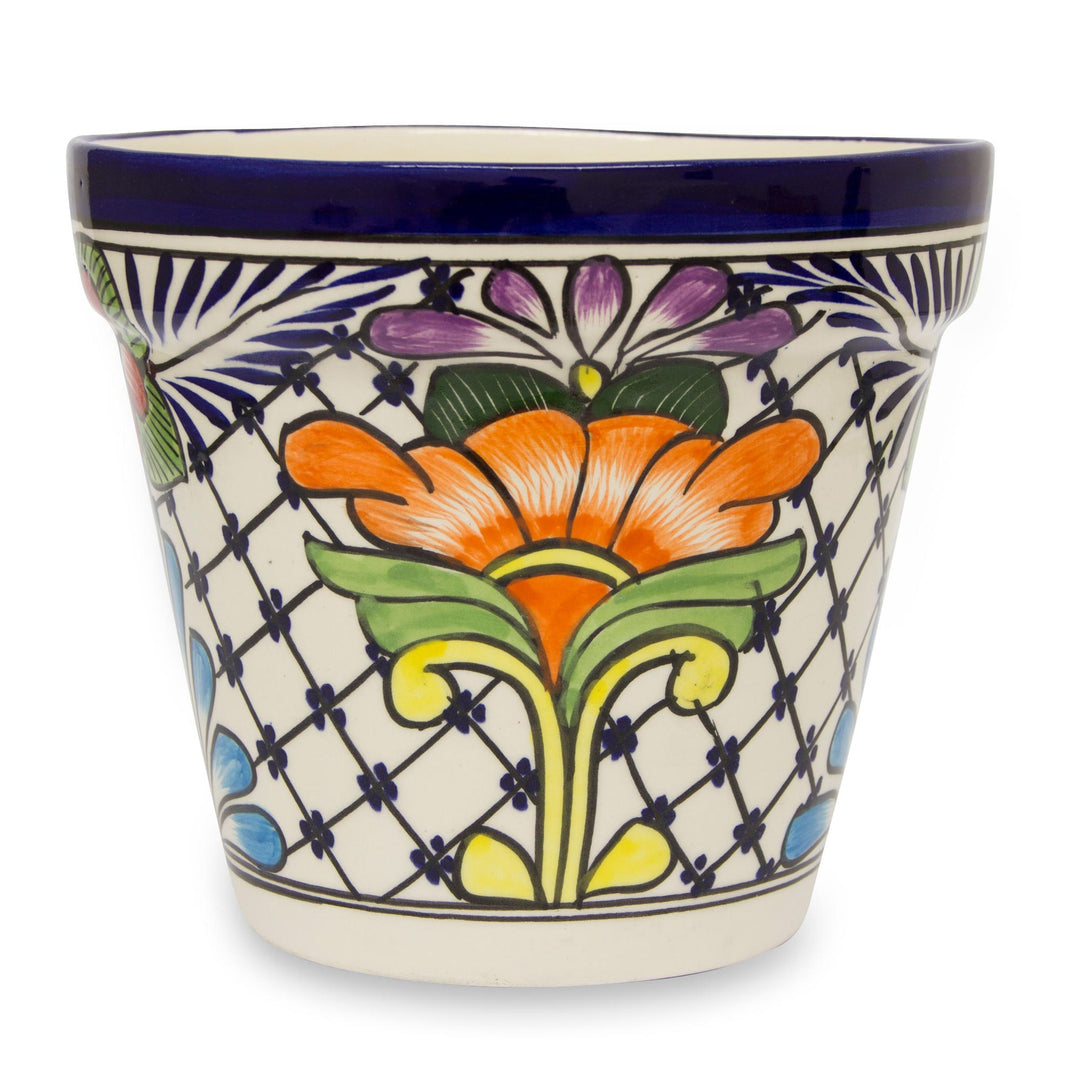 Majolica Ceramic Flower Pot - Wild Flowers