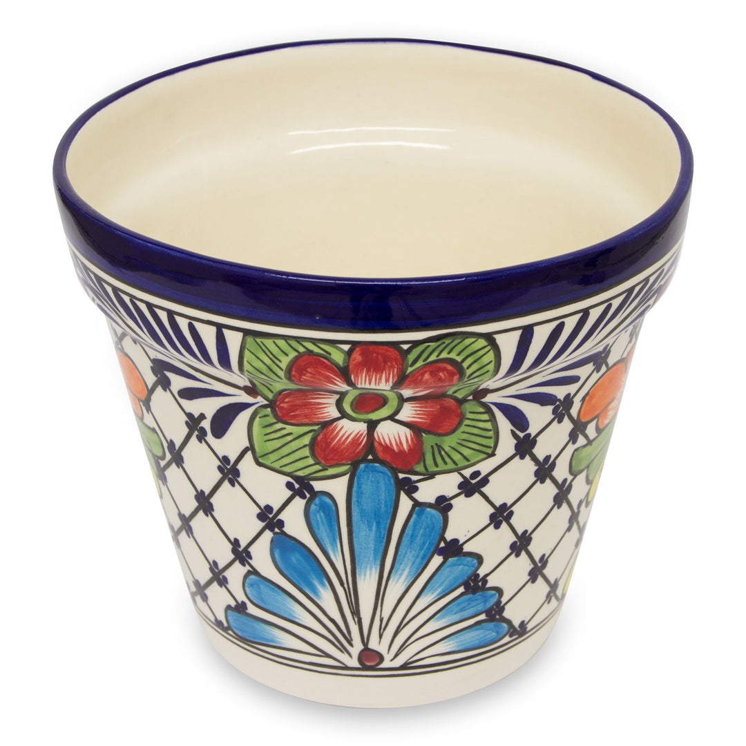 Majolica Ceramic Flower Pot - Wild Flowers
