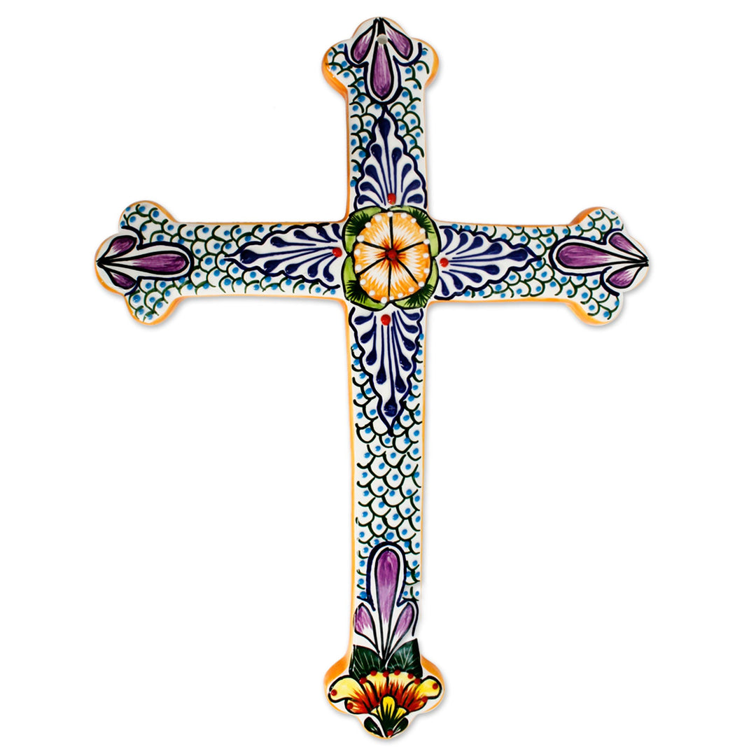 Collectible Talavera Ceramic Cross - Morning Glory