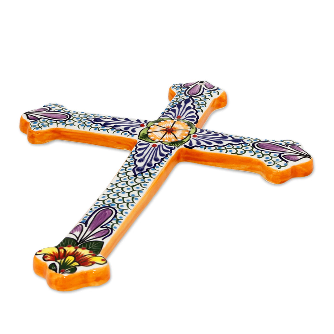 Collectible Talavera Ceramic Cross - Morning Glory