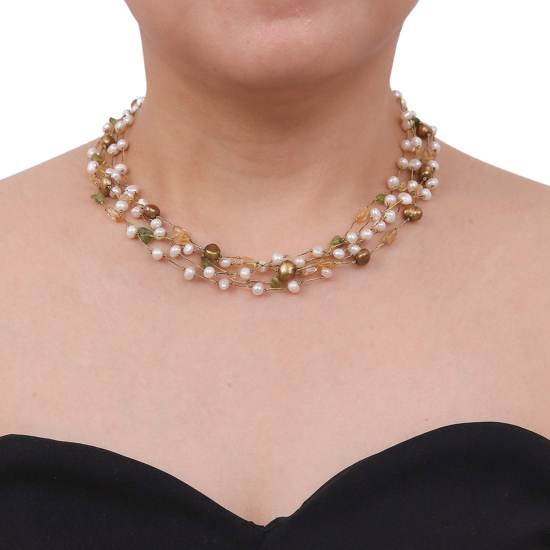 Beaded Multigem Pearl Necklace - Spring Awakening