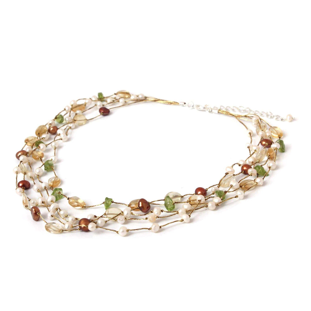 Beaded Multigem Pearl Necklace - Spring Awakening