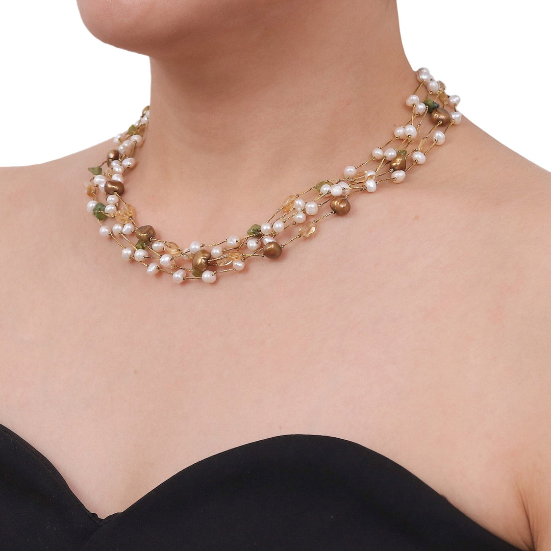 Beaded Multigem Pearl Necklace - Spring Awakening
