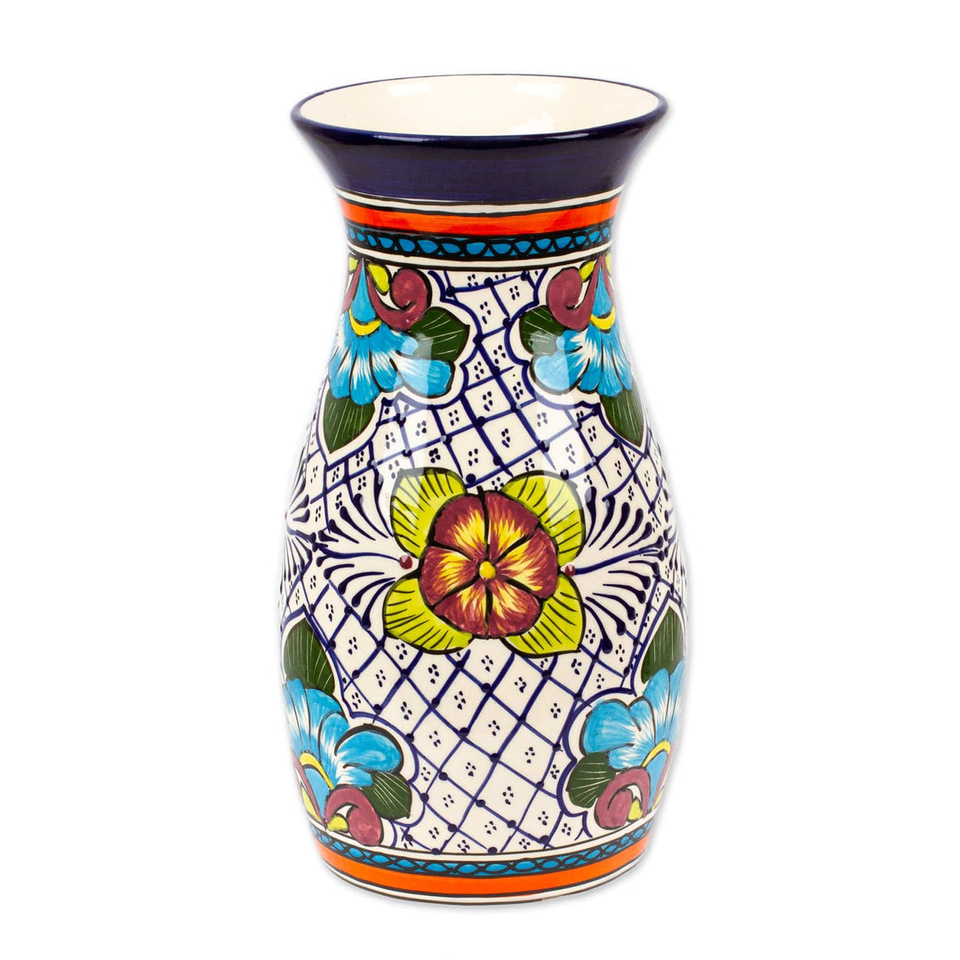 Floral Ceramic Vase Handmade Mexican Folk Art - Guanajuato Flora