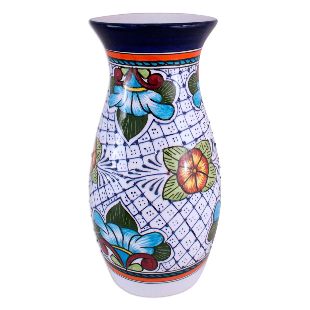 Floral Ceramic Vase Handmade Mexican Folk Art - Guanajuato Flora