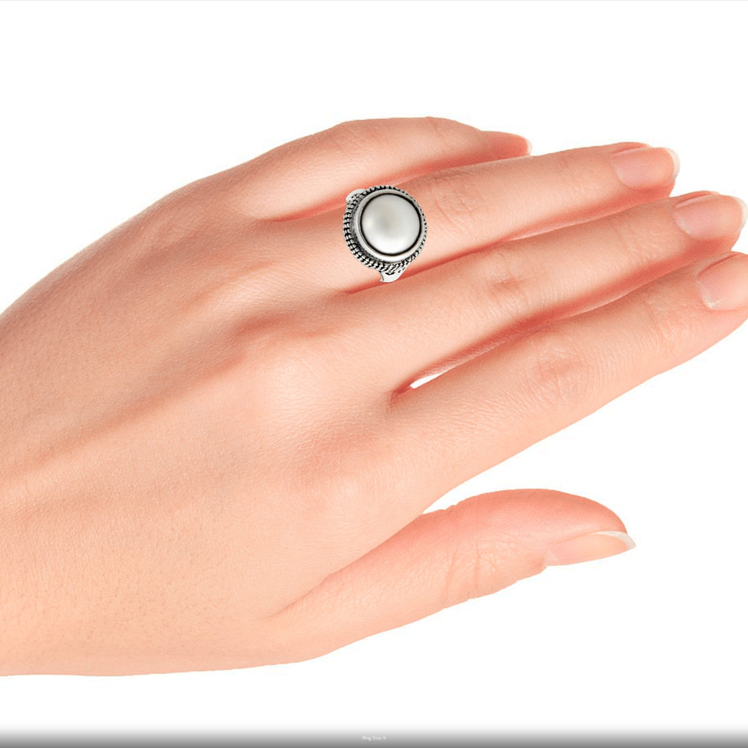 Handcrafted Pearl and Sterling Silver Dome Ring - Moon Mystique