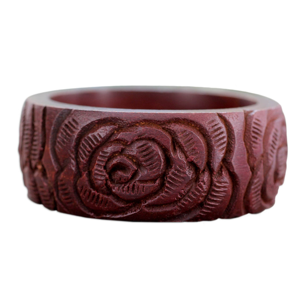 Wood bangle bracelet - Brown Rose Blossom