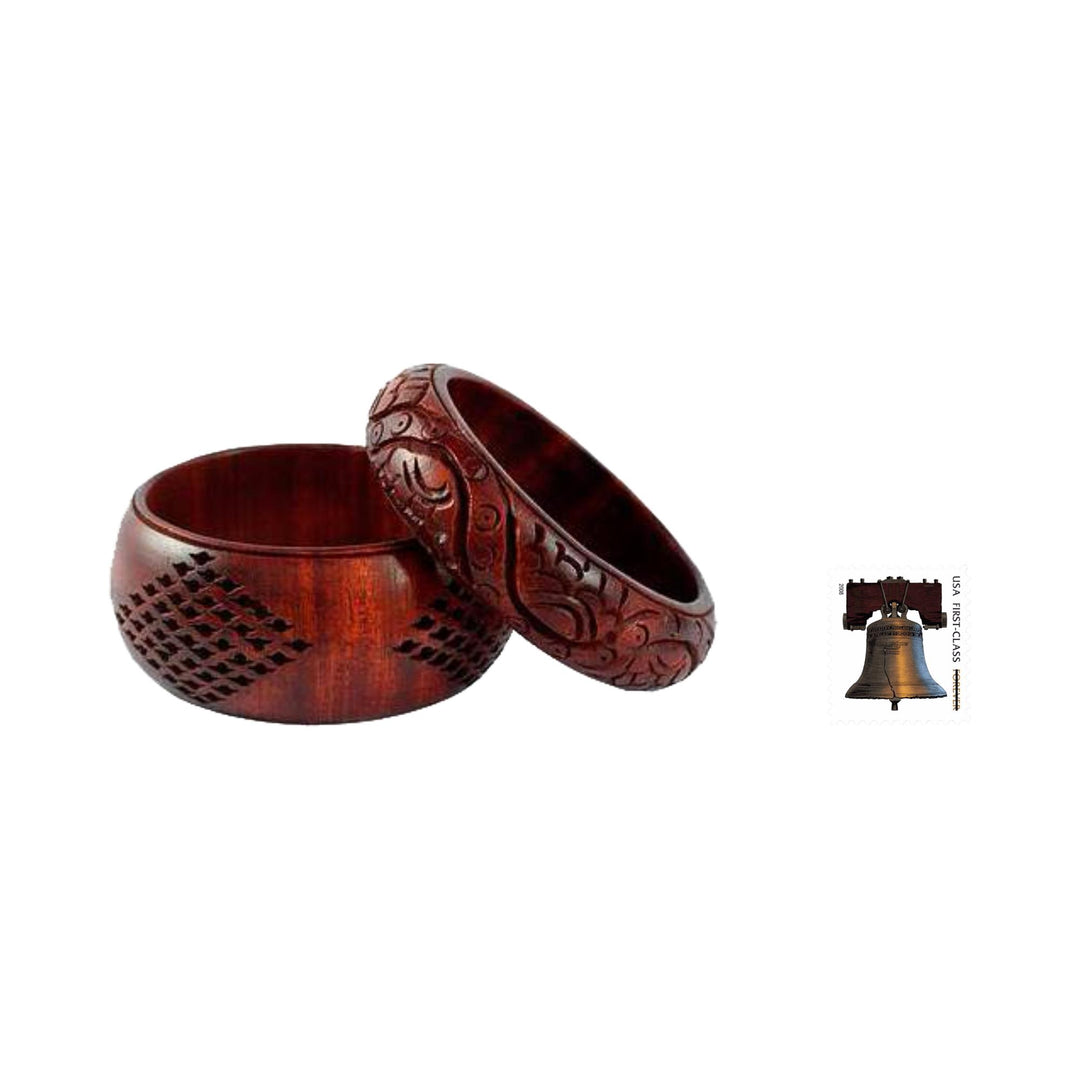 Artisan Crafted Floral Mango Wood Bangle Bracelets (Pair) - India Romance