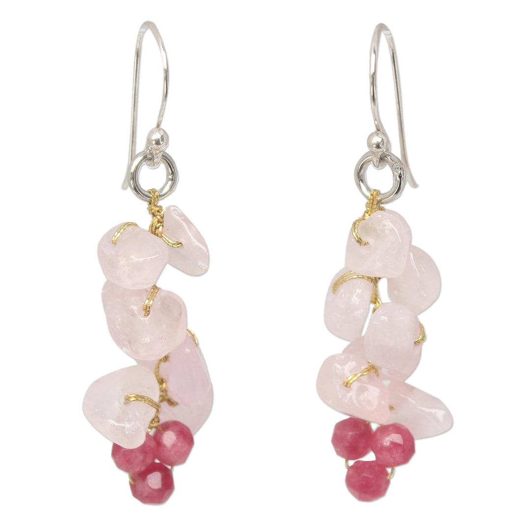 Handmade Beaded Rose Quartz Earrings - Afternoon Pink