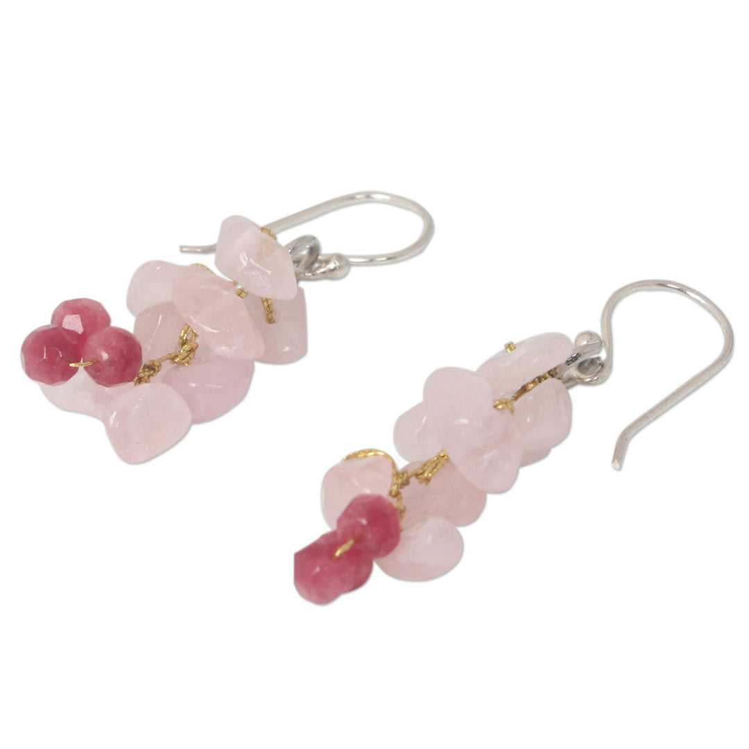 Handmade Beaded Rose Quartz Earrings - Afternoon Pink