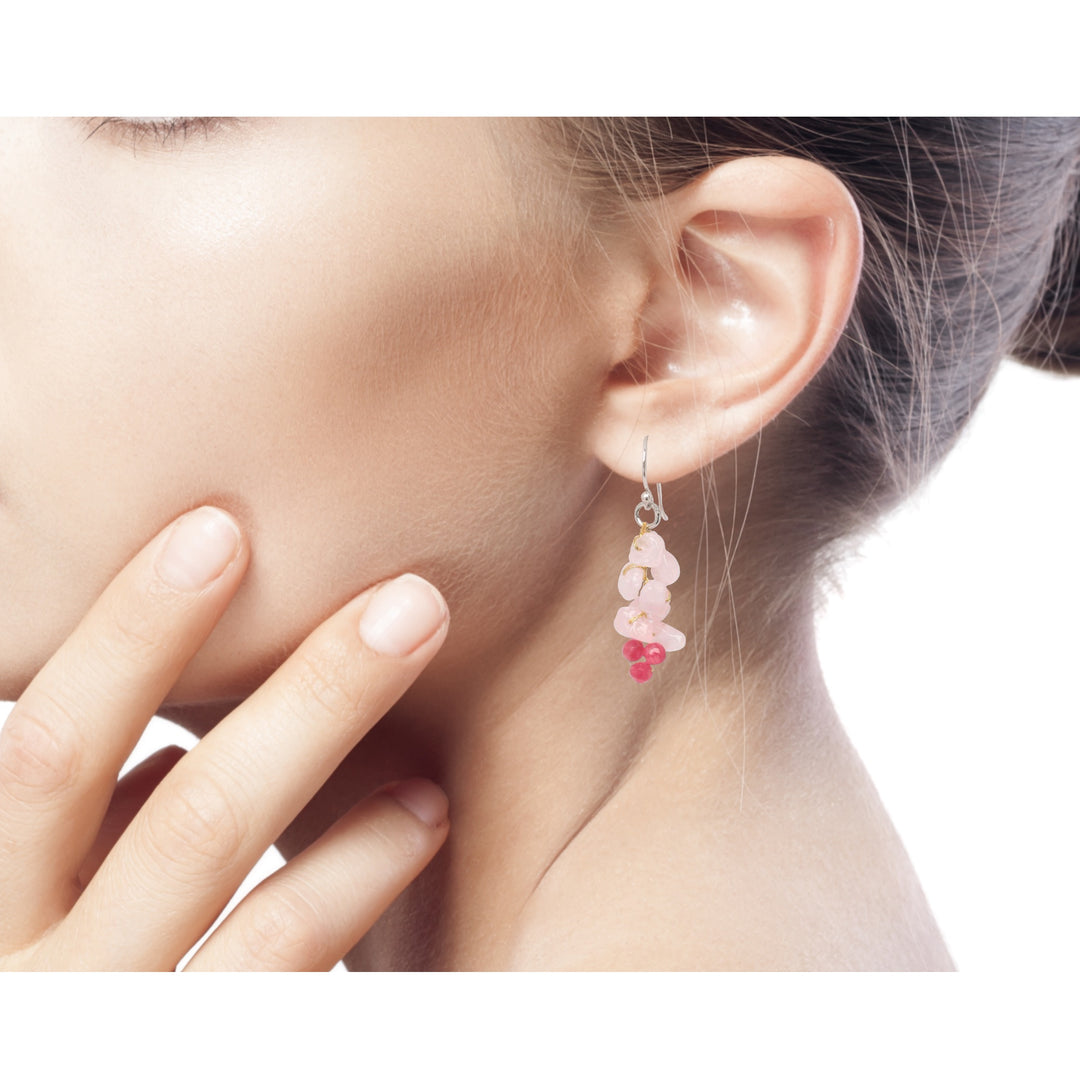Handmade Beaded Rose Quartz Earrings - Afternoon Pink