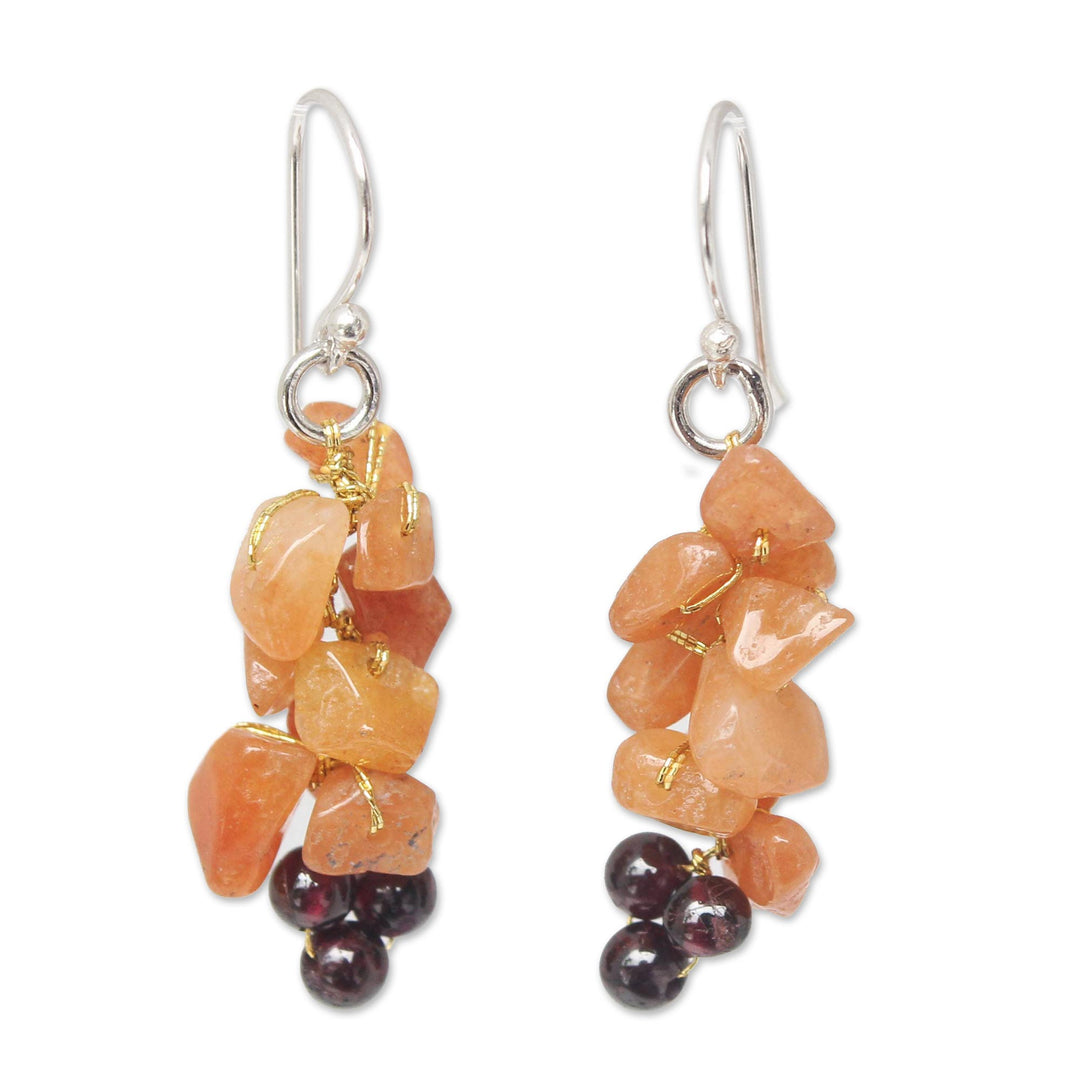 Aventurine and garnet cluster earrings - Afternoon Passion