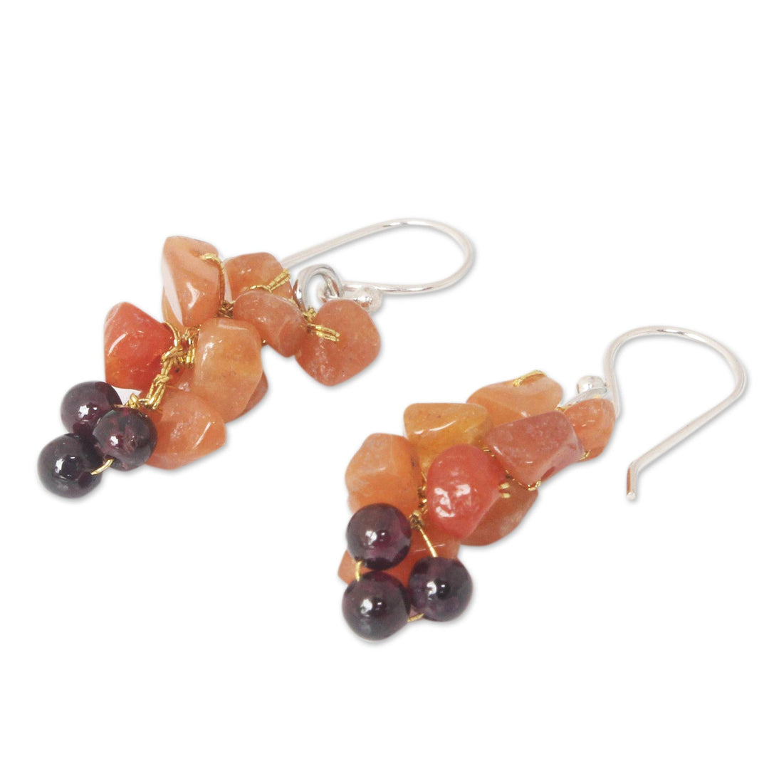 Aventurine and garnet cluster earrings - Afternoon Passion