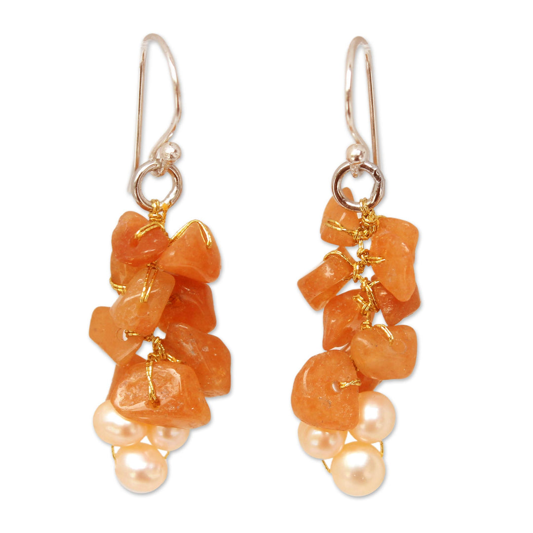 Beaded Aventurine and Pearl Earrings - Afternoon Glow