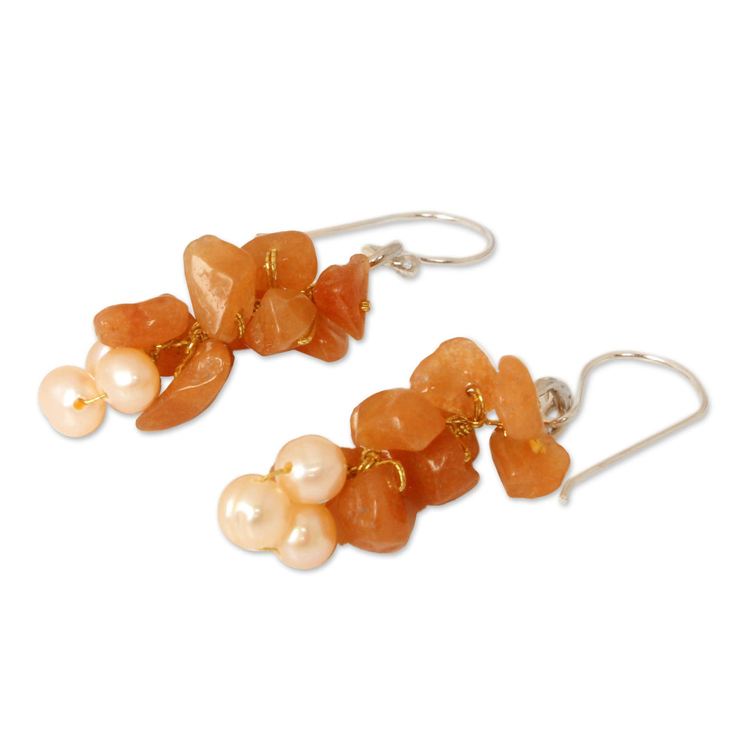 Beaded Aventurine and Pearl Earrings - Afternoon Glow