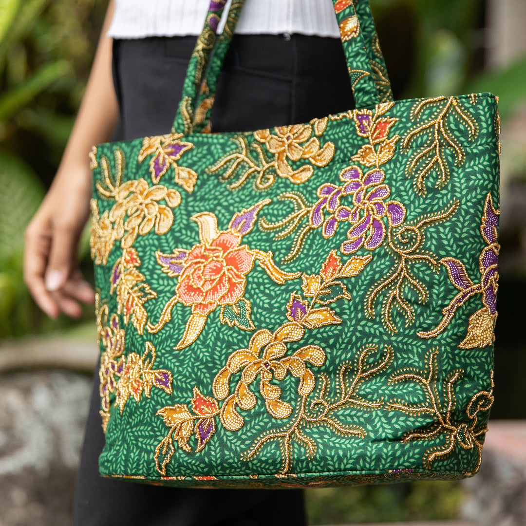 Indonesian Batik and Bead Cotton Tote Bag - Princess Art