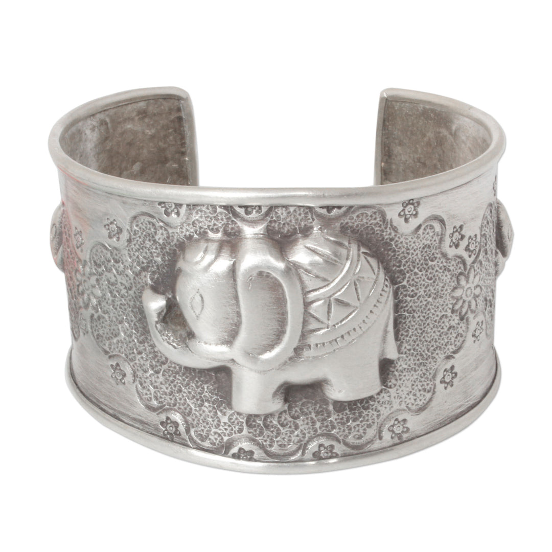 Handmade Sterling Silver Cuff Bracelet - Hill Tribe Elephants