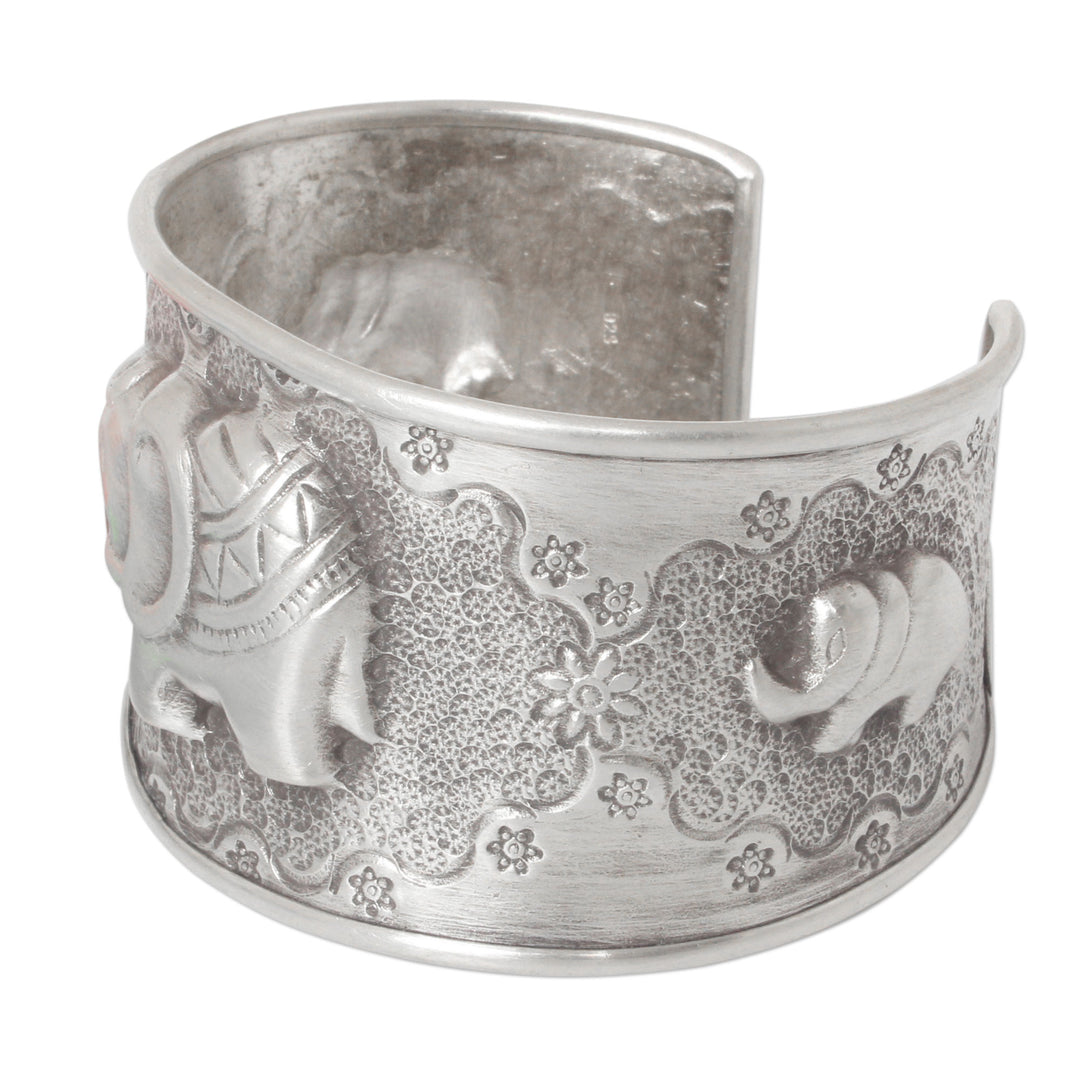 Handmade Sterling Silver Cuff Bracelet - Hill Tribe Elephants
