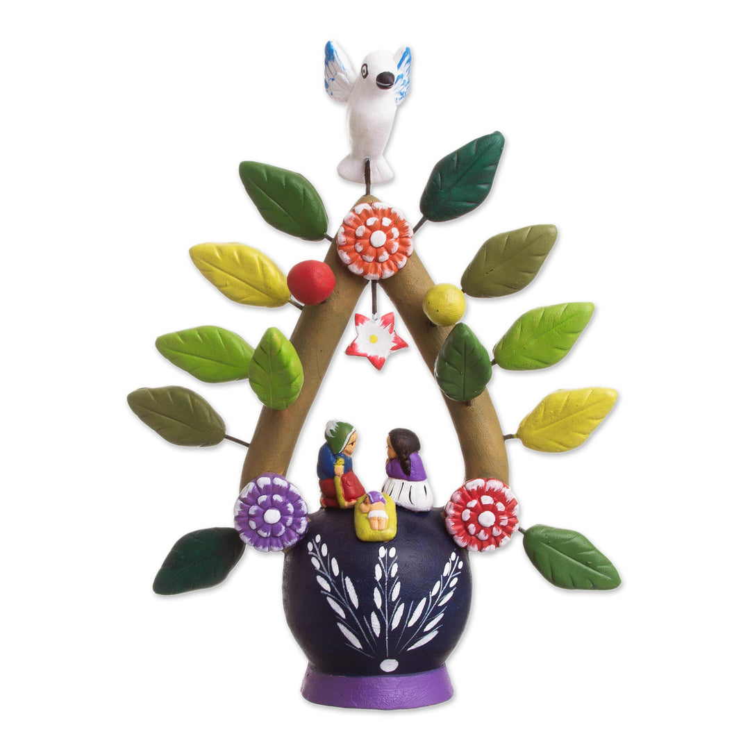 Folk Art-Inspired Hand-Painted Leafy Ceramic Nativity Scene - Holy Birth I