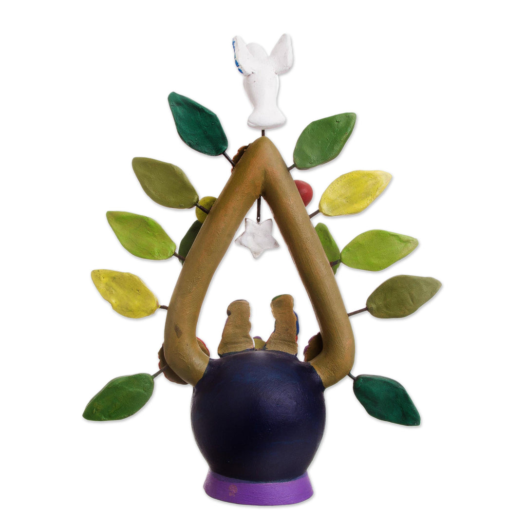 Folk Art-Inspired Hand-Painted Leafy Ceramic Nativity Scene - Holy Birth I