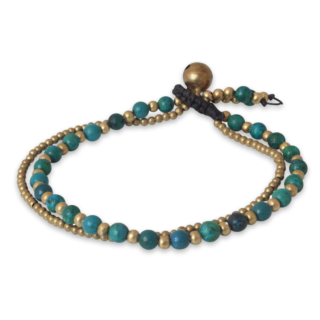 Serpentine and Brass Beaded Bracelet - Dazzling Green Harmony