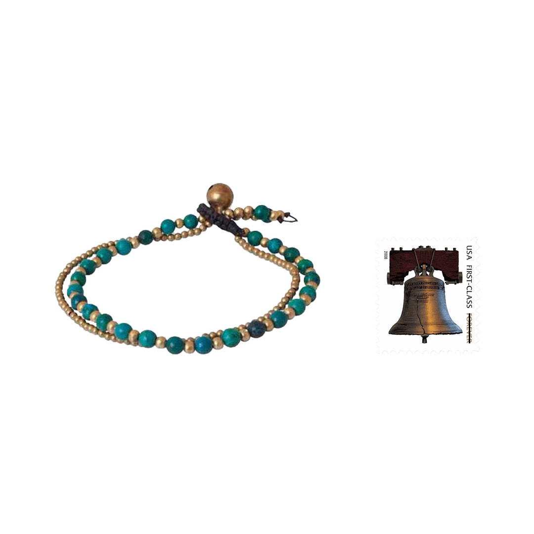 Serpentine and Brass Beaded Bracelet - Dazzling Green Harmony
