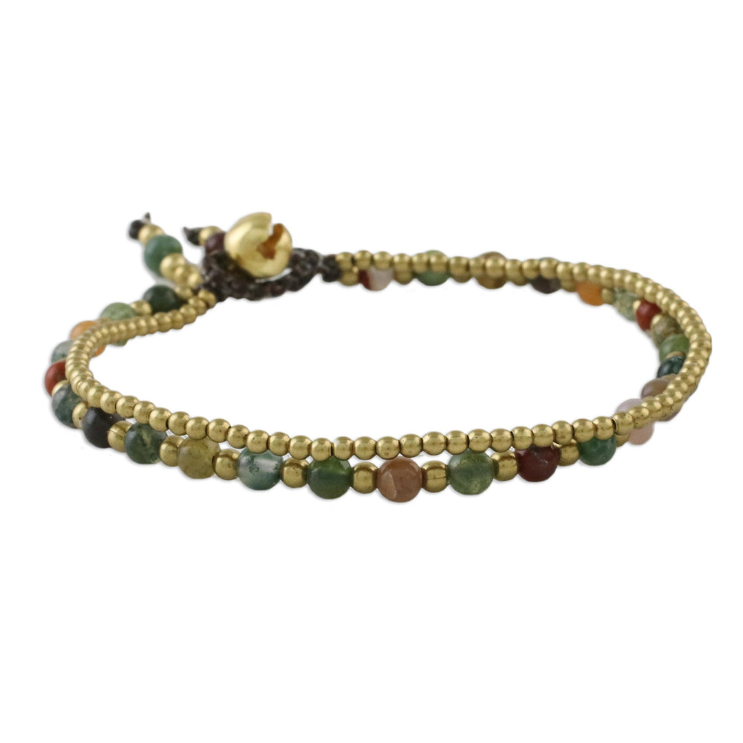 Unique Thai Brass Beaded Jasper Bracelet - Harvest Harmony