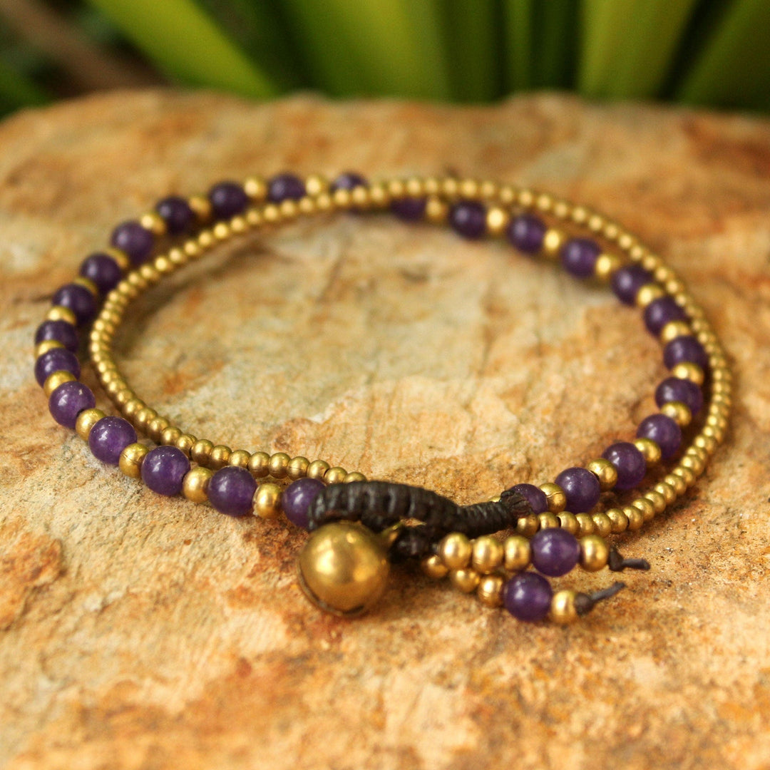 Amethyst and Brass Beaded Bracelet - Dazzling Harmony
