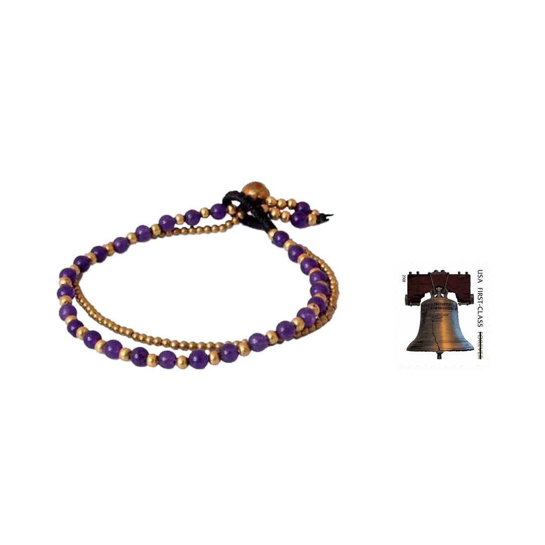 Amethyst and Brass Beaded Bracelet - Dazzling Harmony