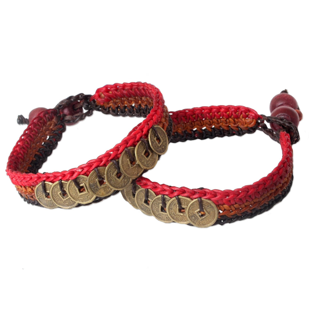 Good Fortune Brass Wristband Bracelets (Pair) - Cinnamon Coins